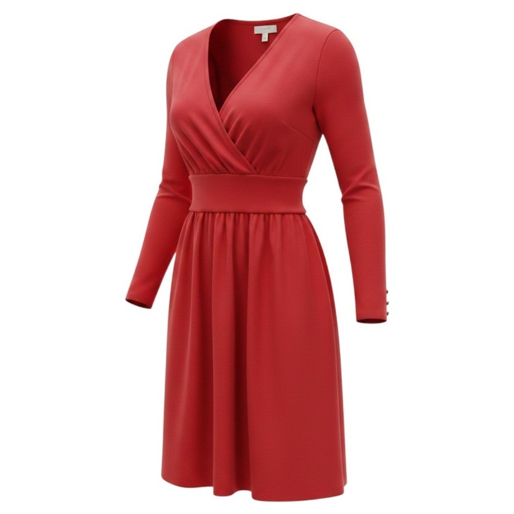 Kate Spade Faux Wrap Dress Sz 6 Red Long Sleeve V-Neck Tie Back Holiday Classic